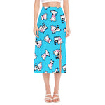 Cute Cartoon Baby Cow Pattern Print Side Slit Midi Skirt
