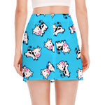 Cute Cartoon Baby Cow Pattern Print Side Slit Mini Skirt