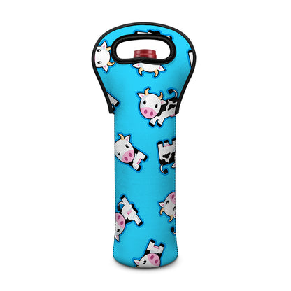 Cute Cartoon Baby Cow Pattern Print Single Neoprene Wine Tote