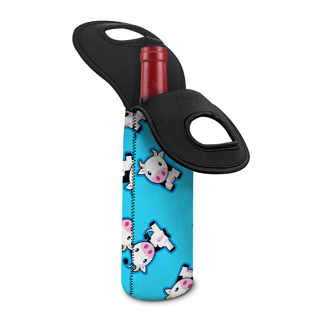 Cute Cartoon Baby Cow Pattern Print Single Neoprene Wine Tote