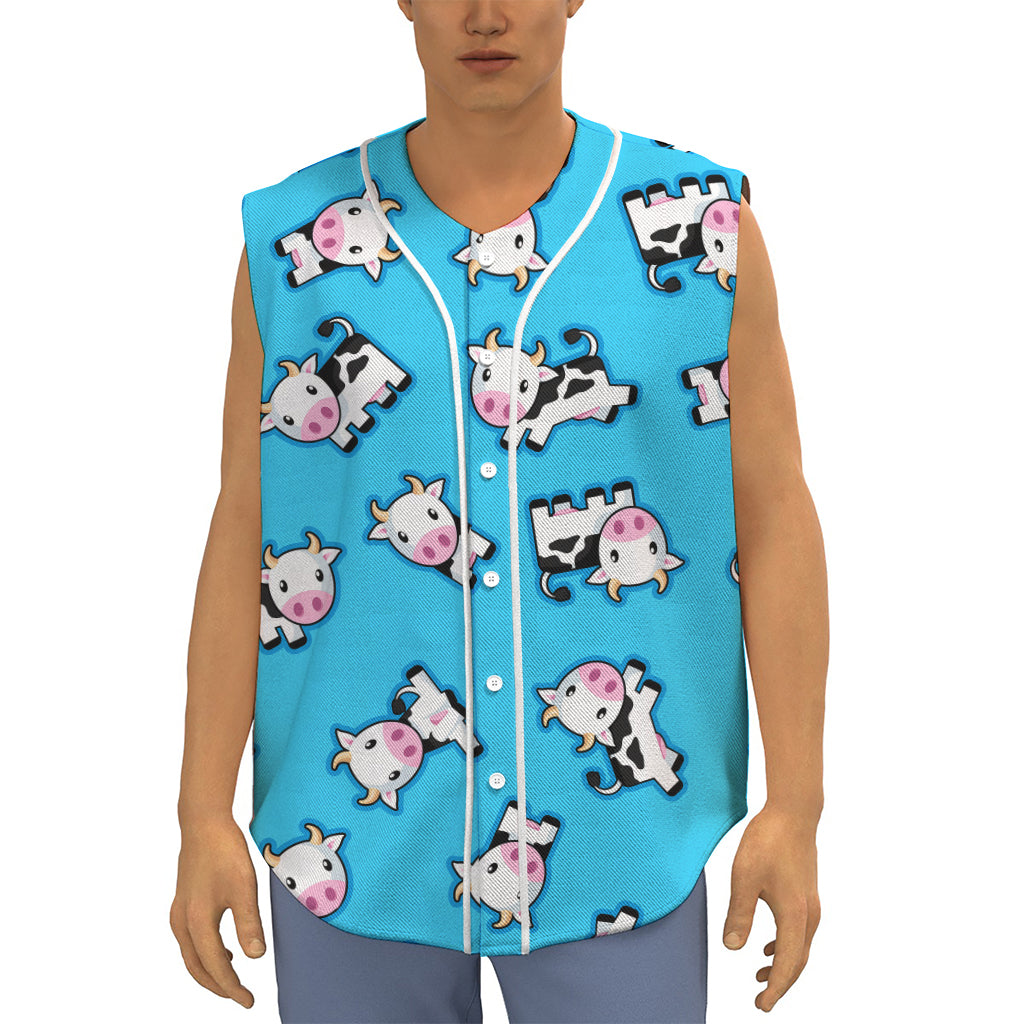 Cute Cartoon Baby Cow Pattern Print Sleeveless Baseball Jersey