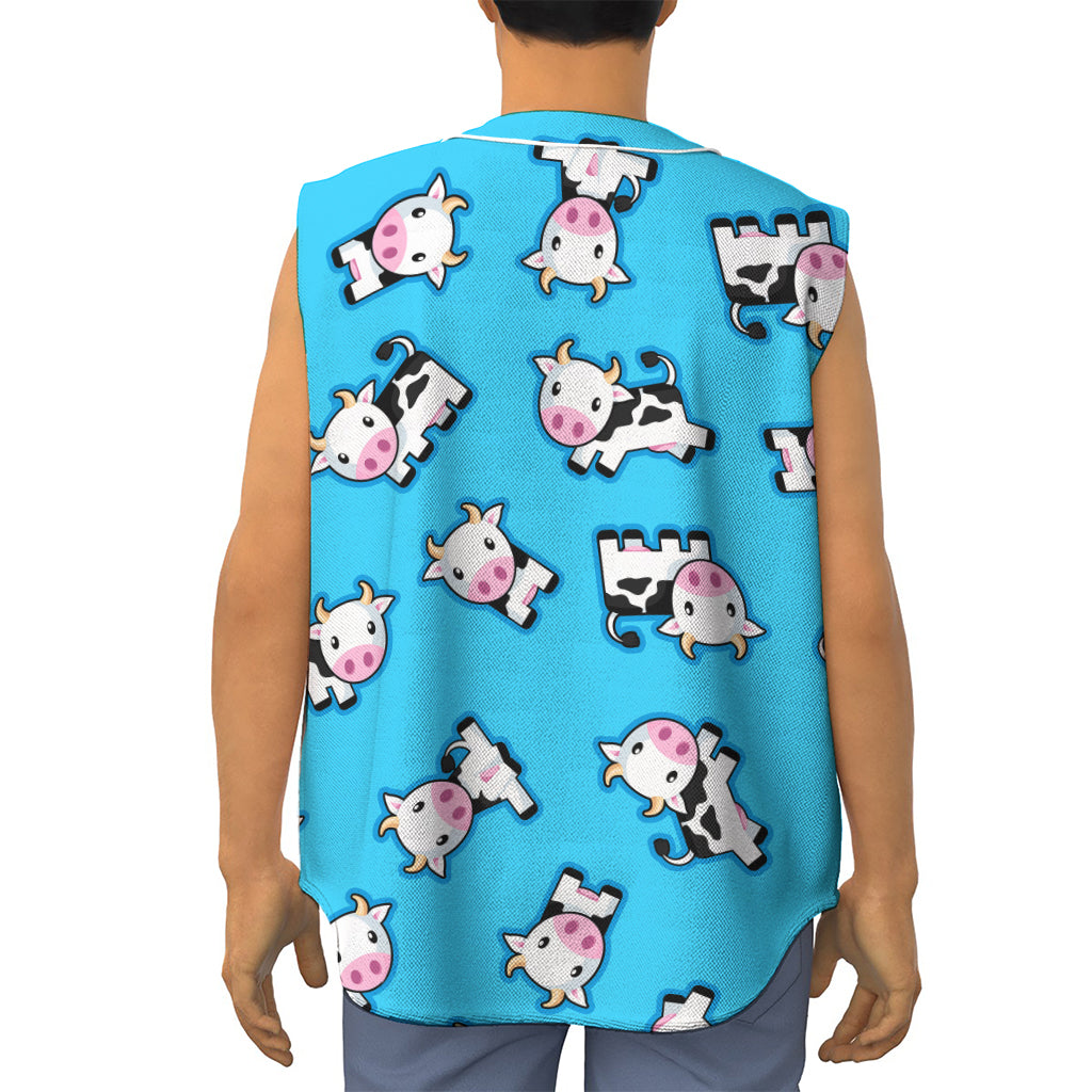 Cute Cartoon Baby Cow Pattern Print Sleeveless Baseball Jersey