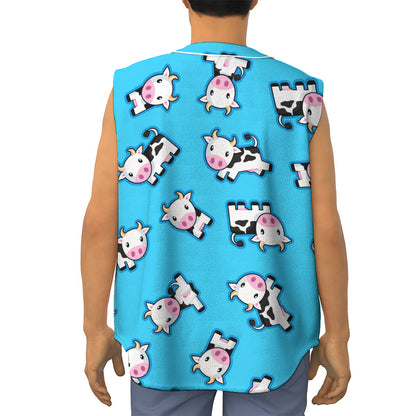 Cute Cartoon Baby Cow Pattern Print Sleeveless Baseball Jersey