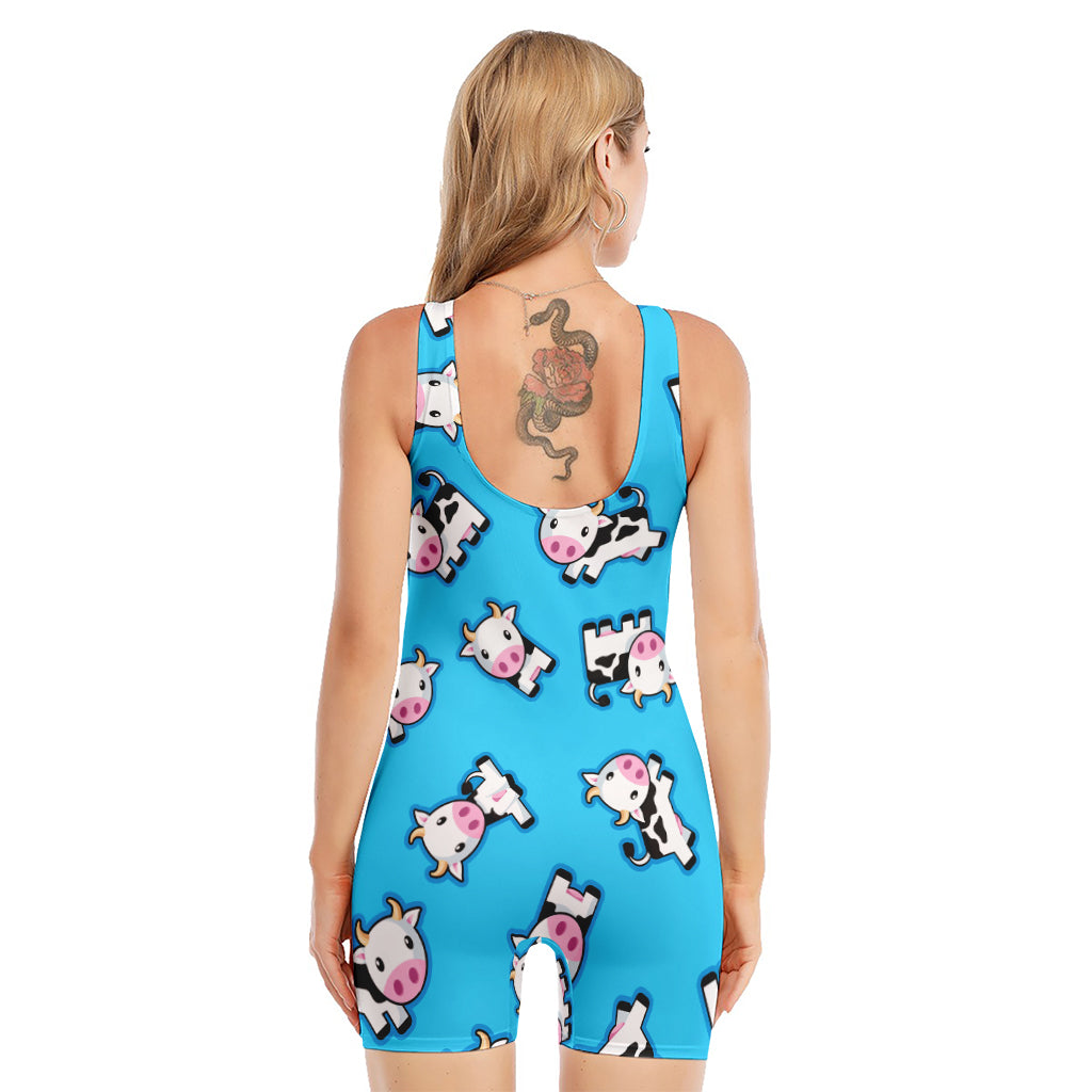 Cute Cartoon Baby Cow Pattern Print Sleeveless One Piece Swimsuit