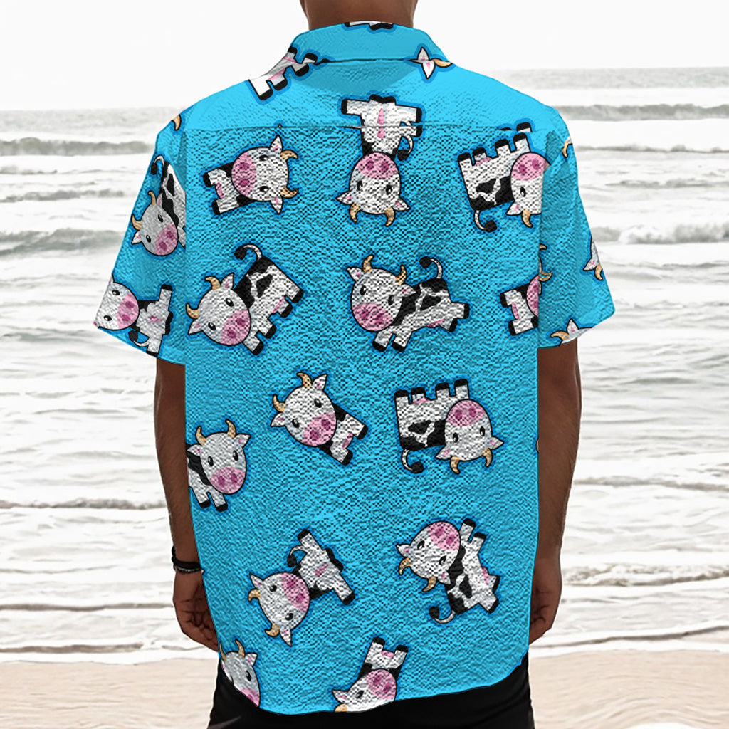 Cute Cartoon Baby Cow Pattern Print Textured Short Sleeve Shirt