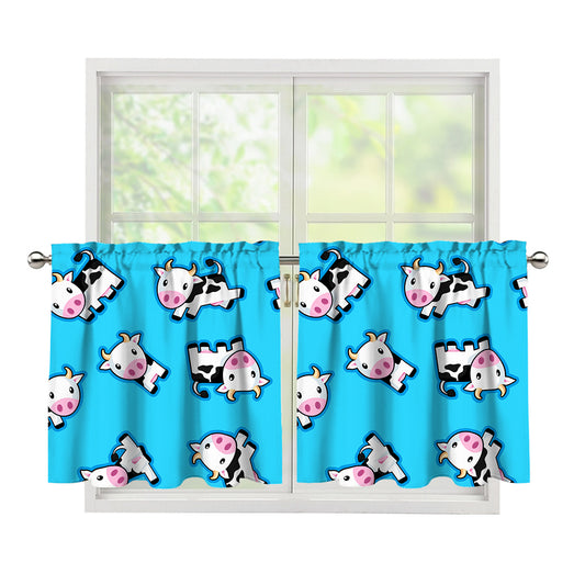 Cute Cartoon Baby Cow Pattern Print Tier Curtains