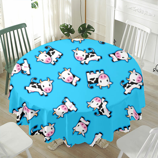 Cute Cartoon Baby Cow Pattern Print Waterproof Round Tablecloth