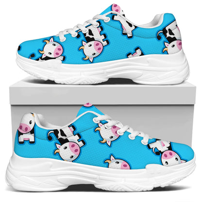Cute Cartoon Baby Cow Pattern Print White Chunky Shoes