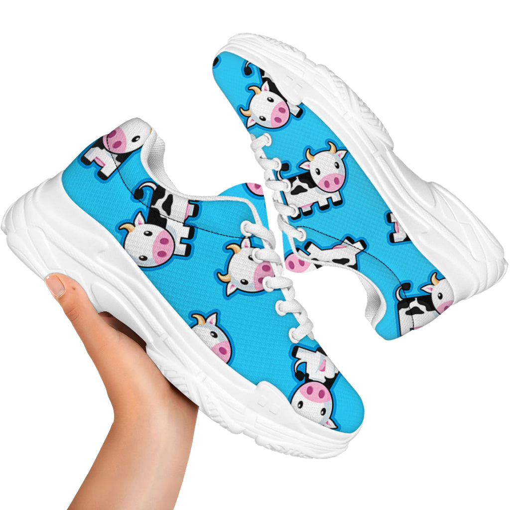 Cute Cartoon Baby Cow Pattern Print White Chunky Shoes