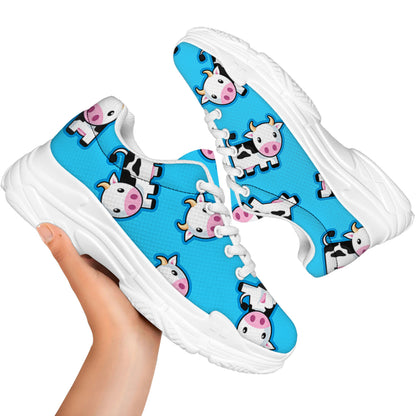 Cute Cartoon Baby Cow Pattern Print White Chunky Shoes