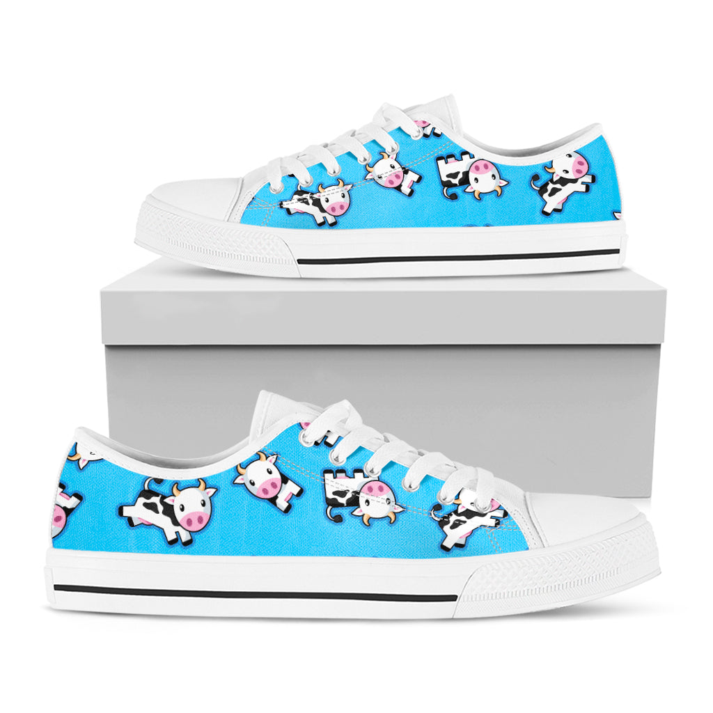 Cute Cartoon Baby Cow Pattern Print White Low Top Sneakers