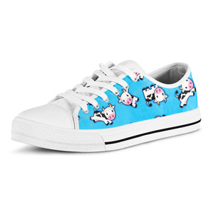 Cute Cartoon Baby Cow Pattern Print White Low Top Sneakers