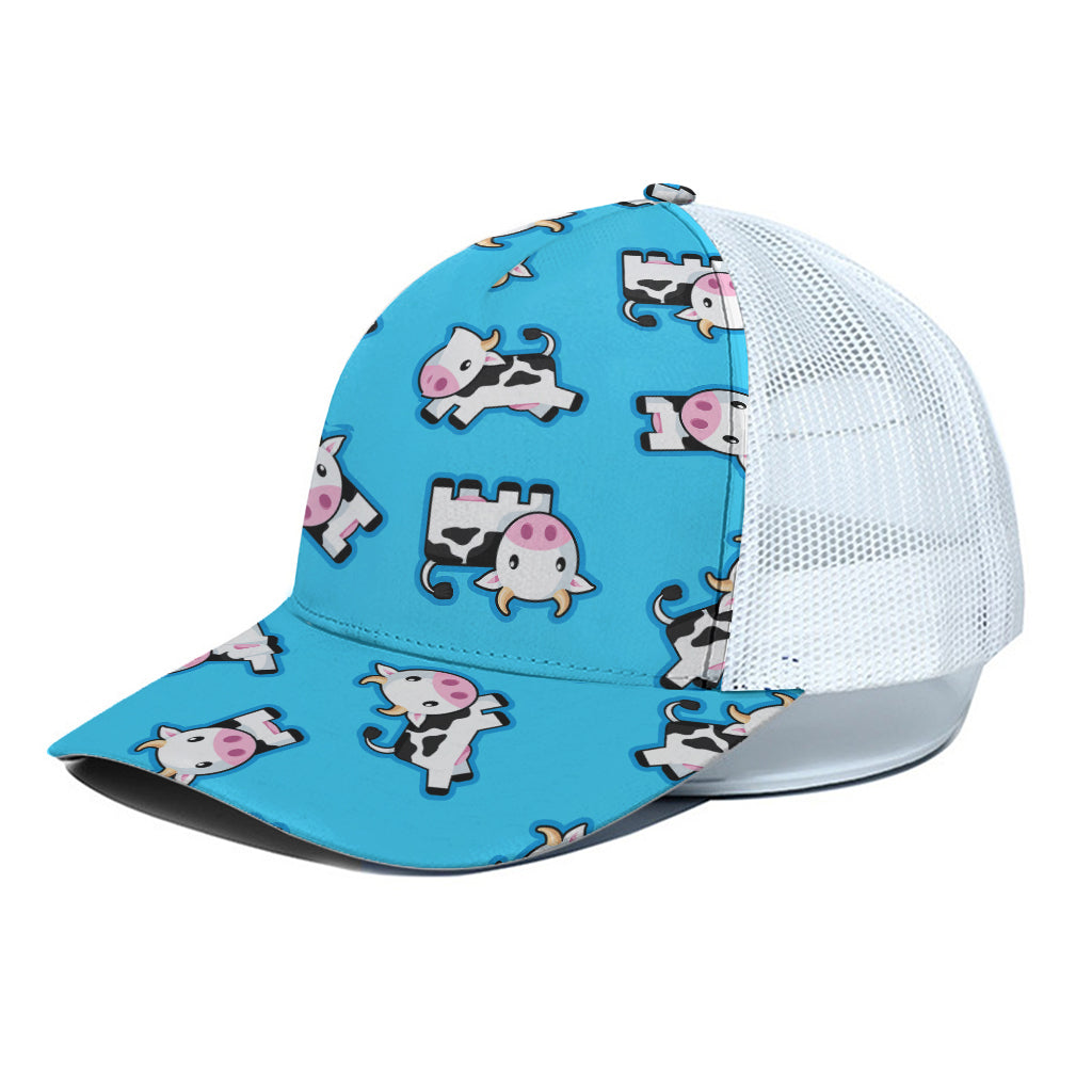 Cute Cartoon Baby Cow Pattern Print White Mesh Trucker Cap