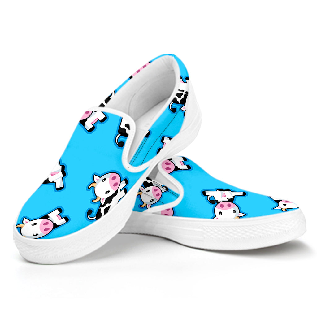 Cute Cartoon Baby Cow Pattern Print White Slip On Sneakers