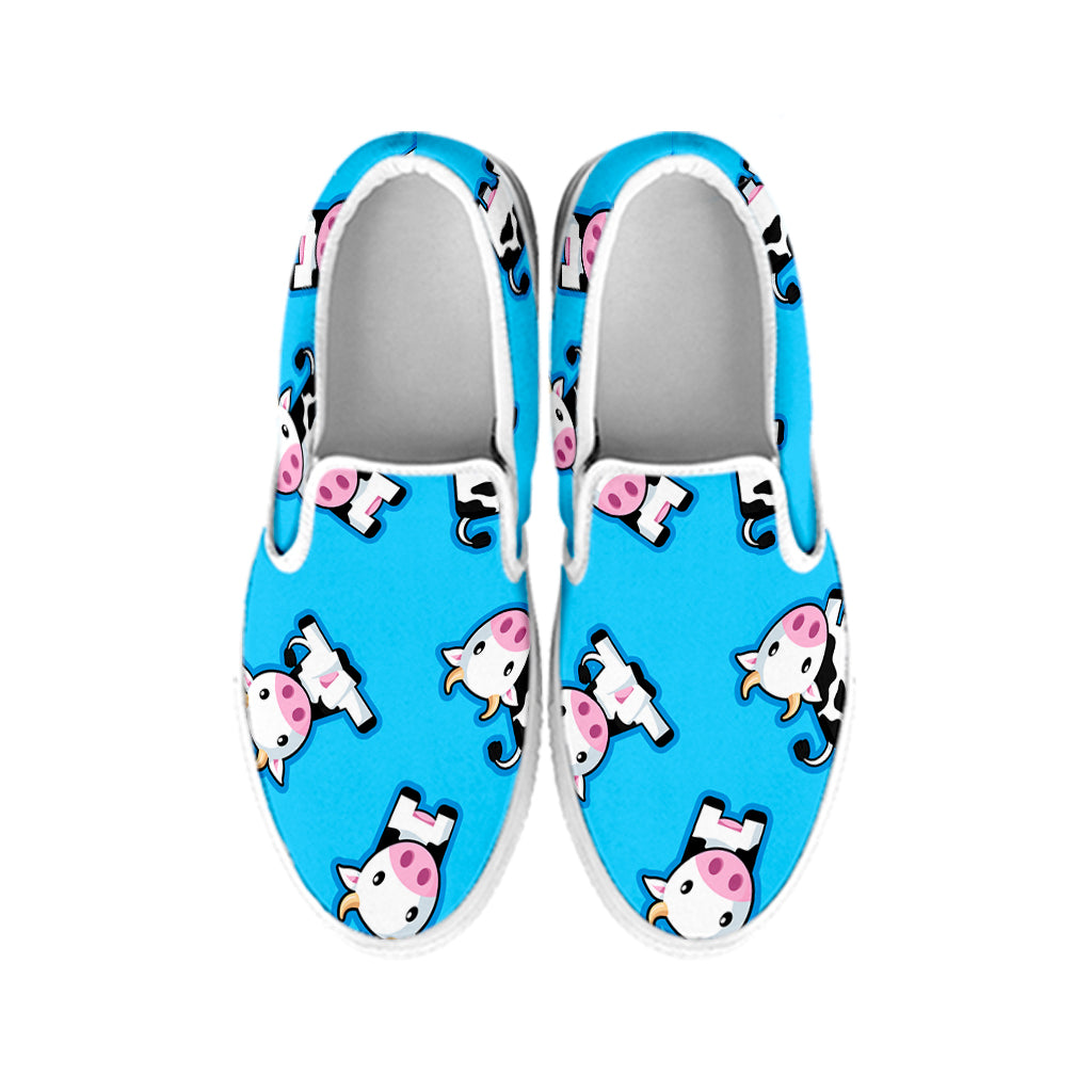 Cute Cartoon Baby Cow Pattern Print White Slip On Sneakers