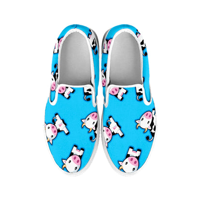 Cute Cartoon Baby Cow Pattern Print White Slip On Sneakers