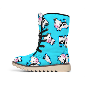 Cute Cartoon Baby Cow Pattern Print Winter Boots