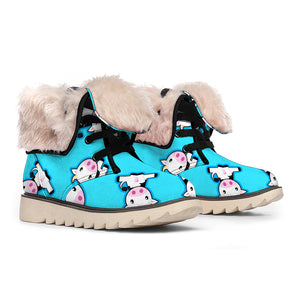 Cute Cartoon Baby Cow Pattern Print Winter Boots