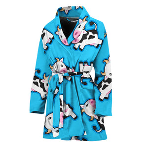 Cute Cartoon Baby Cow Pattern Print Women's Bathrobe