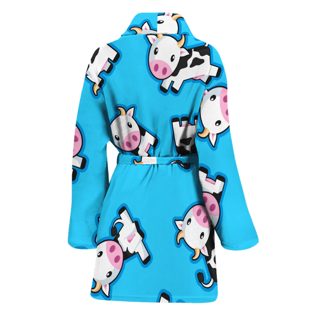 Cute Cartoon Baby Cow Pattern Print Women's Bathrobe