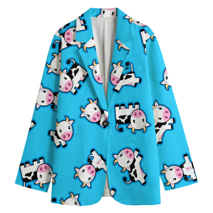 Cute Cartoon Baby Cow Pattern Print Women's Blazer