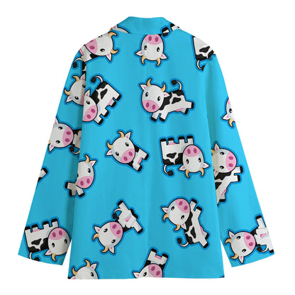 Cute Cartoon Baby Cow Pattern Print Women's Blazer