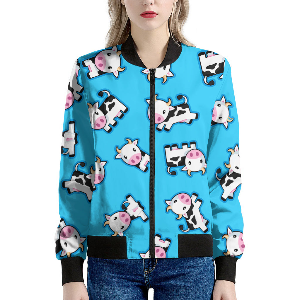 Cute Cartoon Baby Cow Pattern Print Women's Bomber Jacket