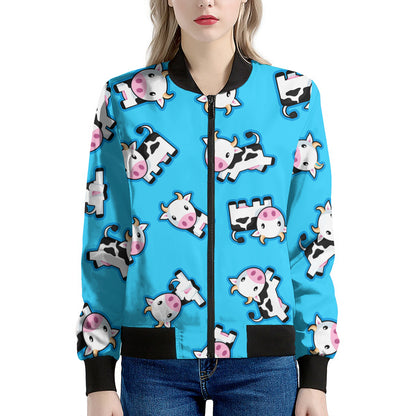 Cute Cartoon Baby Cow Pattern Print Women's Bomber Jacket