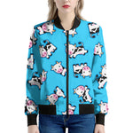 Cute Cartoon Baby Cow Pattern Print Women's Bomber Jacket