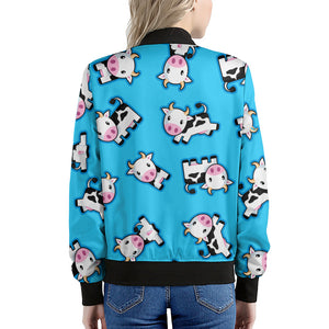 Cute Cartoon Baby Cow Pattern Print Women's Bomber Jacket