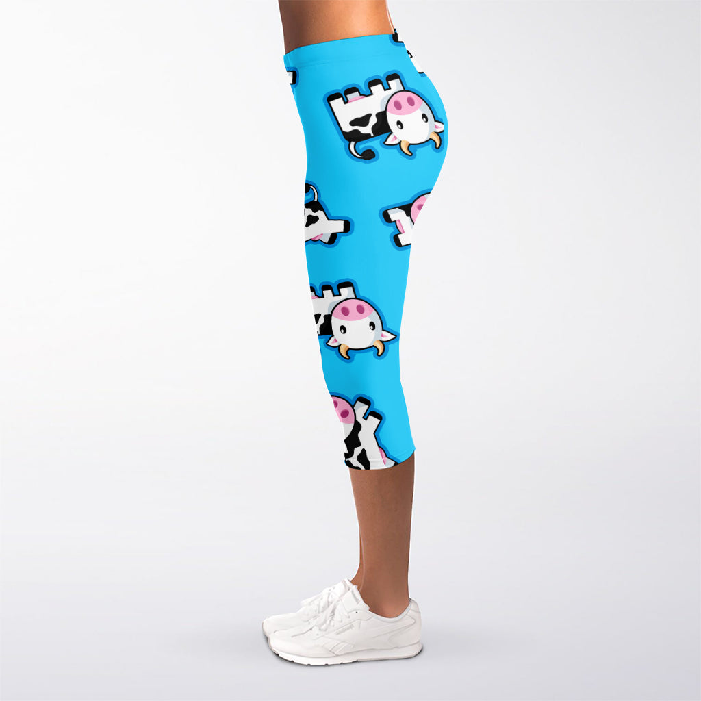 Cute Cartoon Baby Cow Pattern Print Women's Capri Leggings