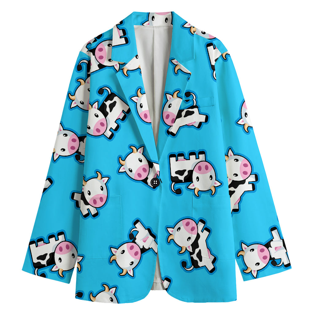 Cute Cartoon Baby Cow Pattern Print Women's Cotton Blazer