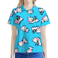 Cute Cartoon Baby Cow Pattern Print Women's Polo Shirt