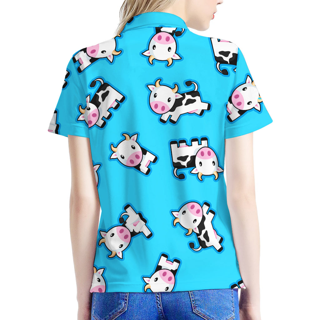 Cute Cartoon Baby Cow Pattern Print Women's Polo Shirt