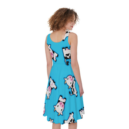 Cute Cartoon Baby Cow Pattern Print Women's Sleeveless Dress