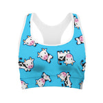 Cute Cartoon Baby Cow Pattern Print Women's Sports Bra