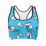 Cute Cartoon Baby Cow Pattern Print Women's Sports Bra