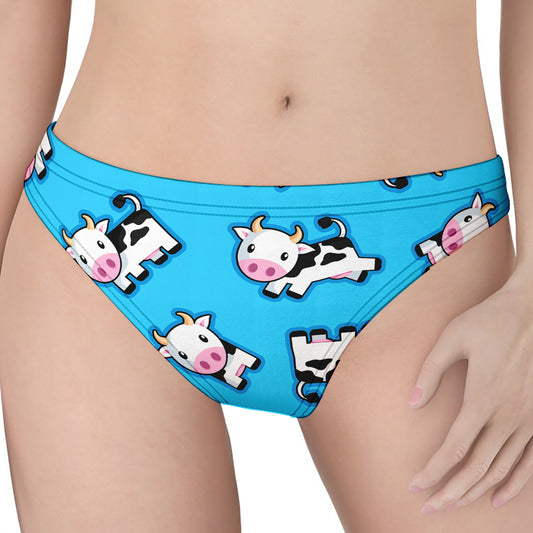 Cute Cartoon Baby Cow Pattern Print Women's Thong
