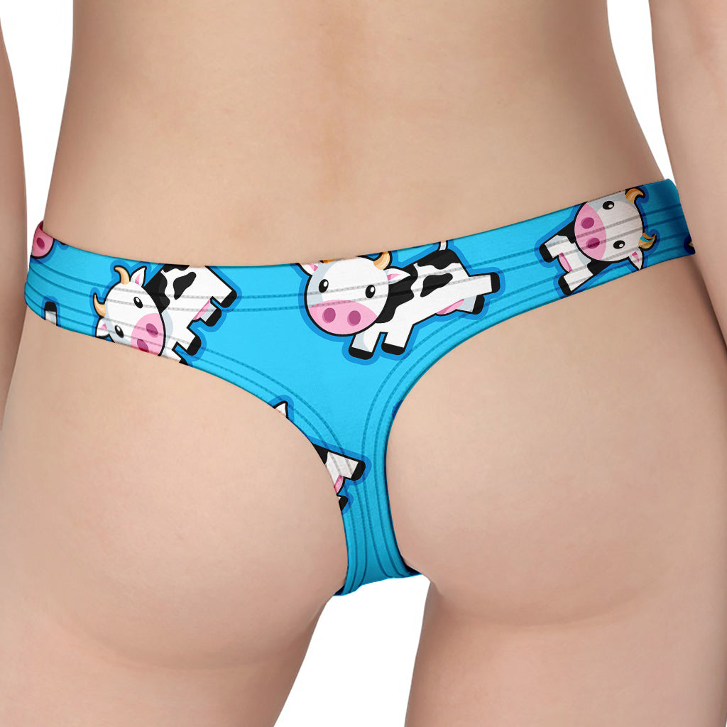Cute Cartoon Baby Cow Pattern Print Women's Thong