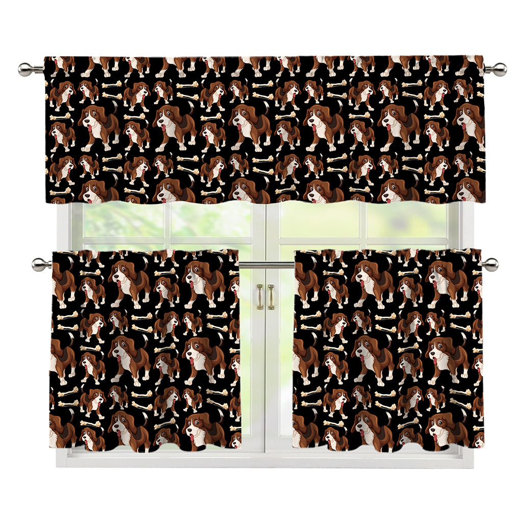 Cute Cartoon Beagle Pattern Print 3 Piece Kitchen Curtains