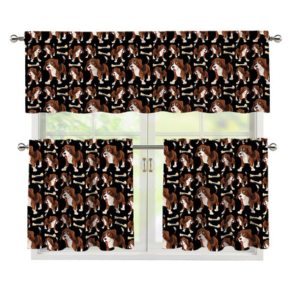 Cute Cartoon Beagle Pattern Print 3 Piece Kitchen Curtains