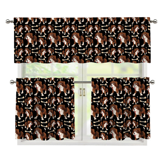 Cute Cartoon Beagle Pattern Print 3 Piece Kitchen Curtains