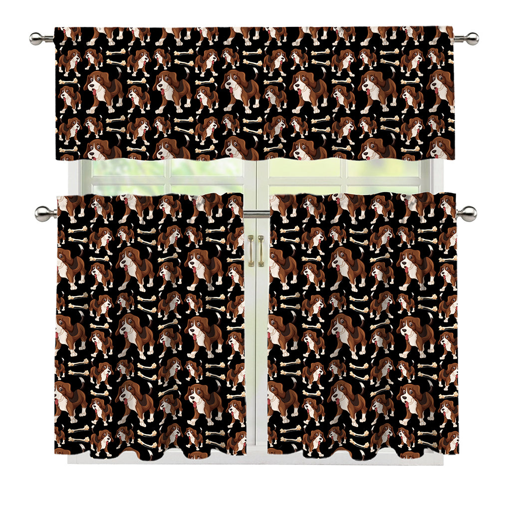 Cute Cartoon Beagle Pattern Print 3 Piece Kitchen Curtains