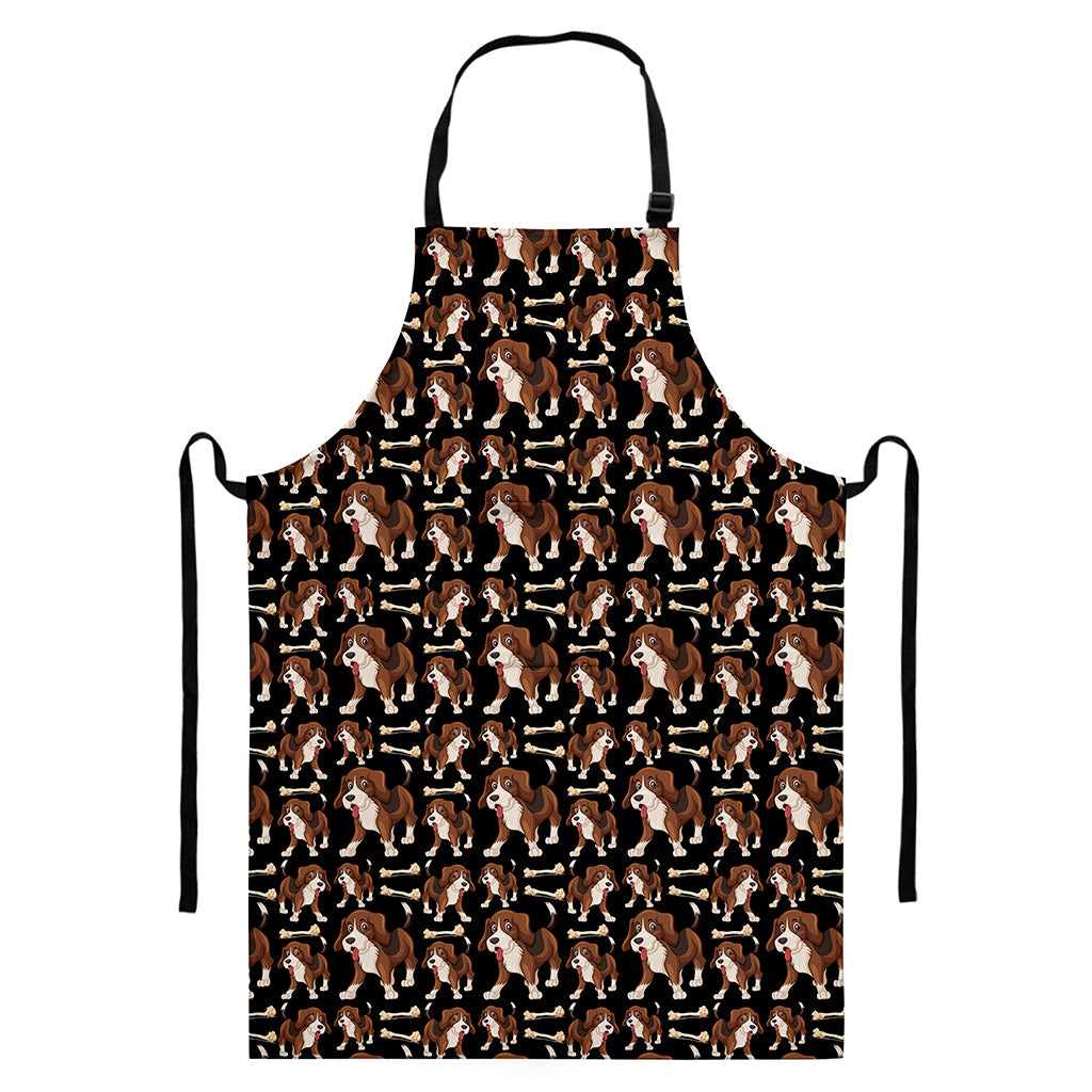 Cute Cartoon Beagle Pattern Print Bib Apron With Pocket