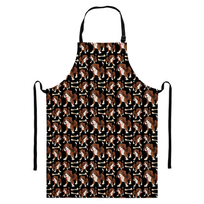 Cute Cartoon Beagle Pattern Print Bib Apron With Pocket