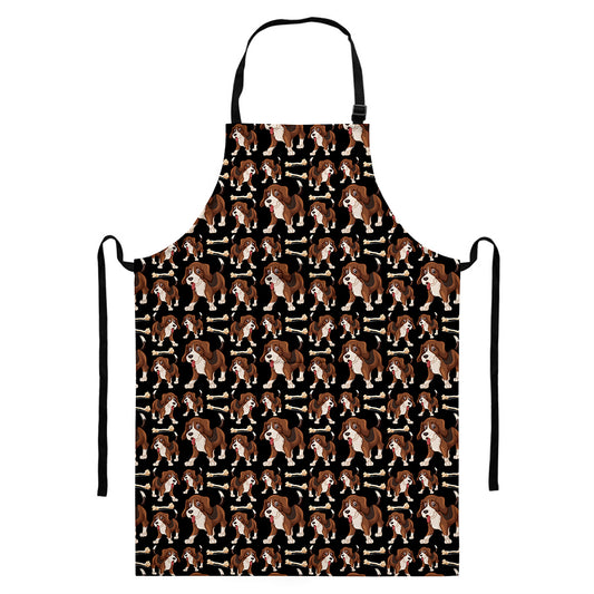 Cute Cartoon Beagle Pattern Print Bib Apron With Pocket