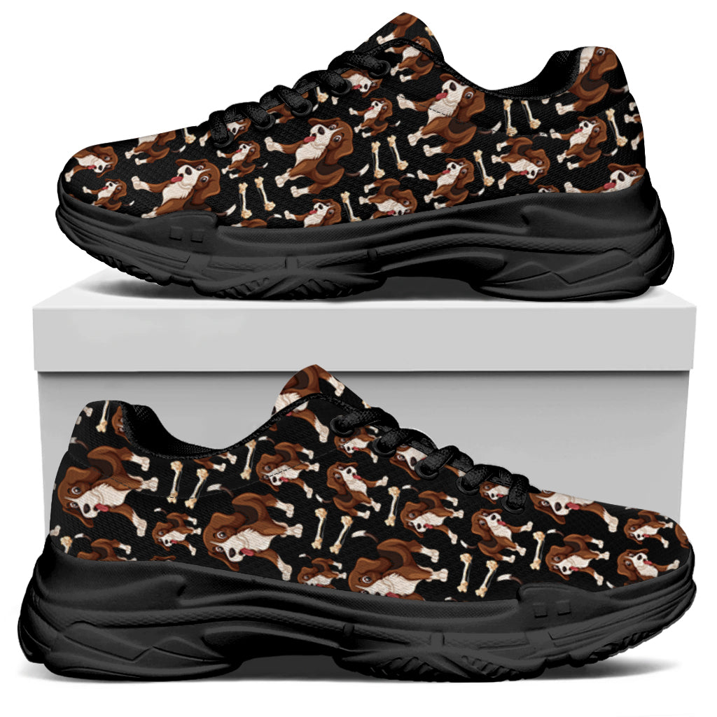 Cute Cartoon Beagle Pattern Print Black Chunky Shoes