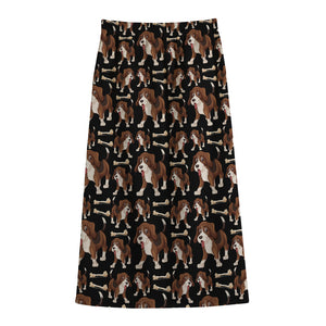 Cute Cartoon Beagle Pattern Print Cotton Front Slit Maxi Skirt