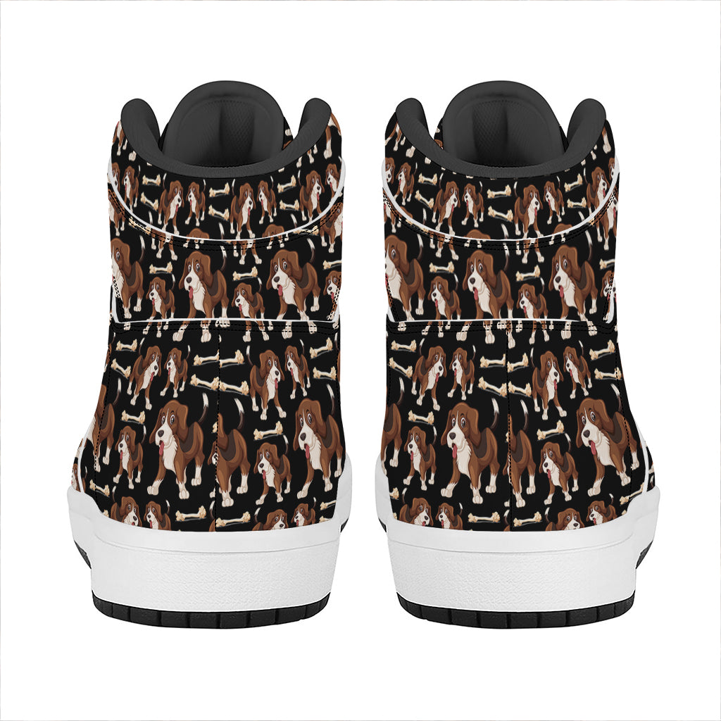 Cute Cartoon Beagle Pattern Print High Top Leather Sneakers