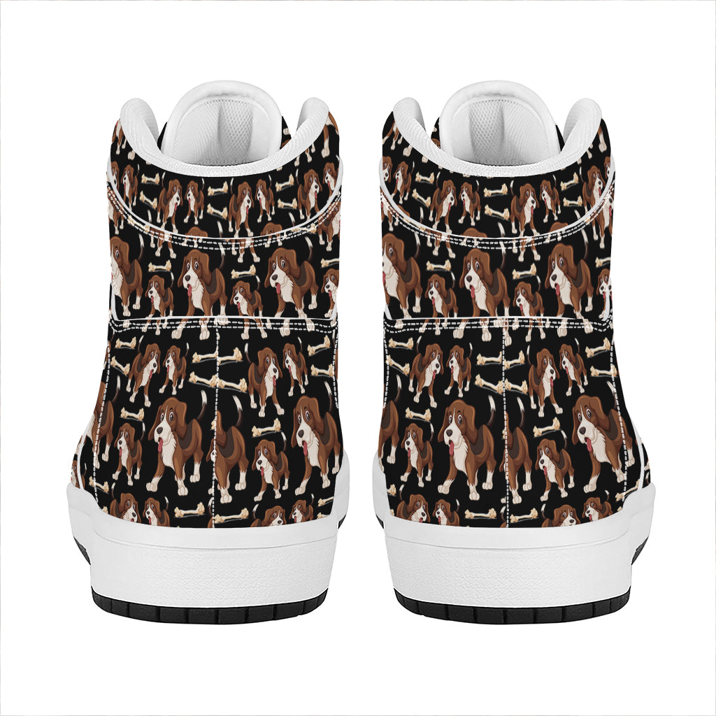 Cute Cartoon Beagle Pattern Print High Top Leather Sneakers